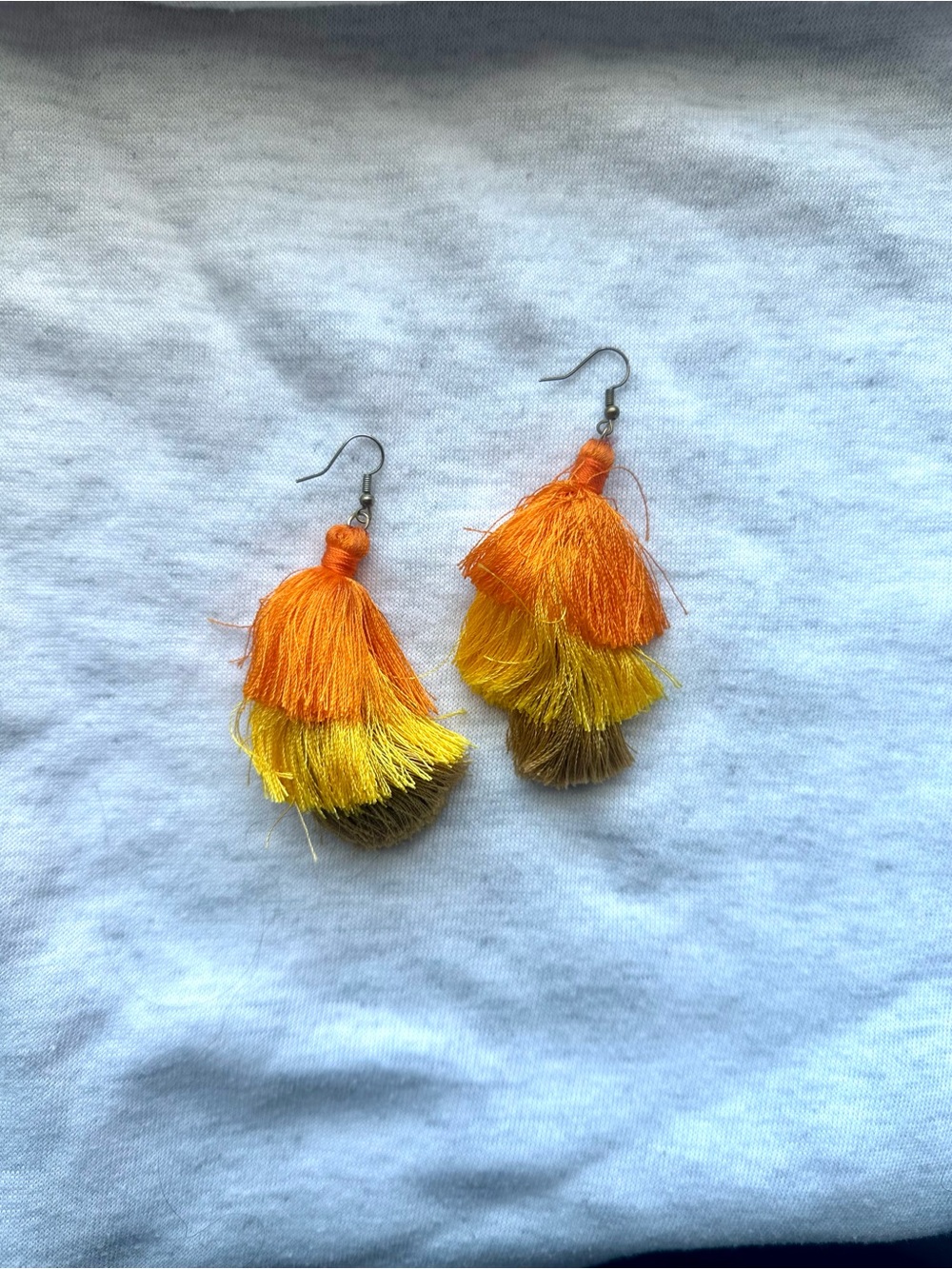Boho Tiered Tassel Drop Earrings in Orange, Yellow & Brown